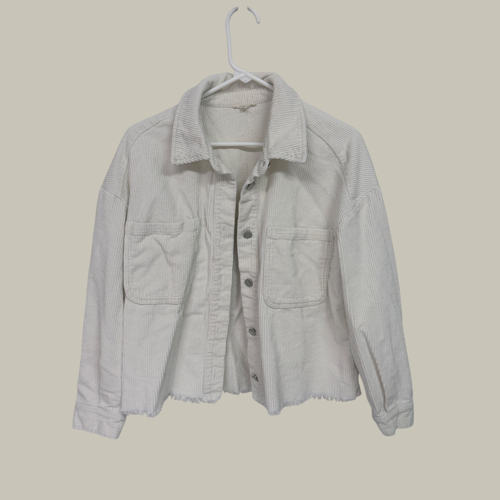 Jodifl Cream Corduroy Shacket Raw Hem Button Down Jacket Medium